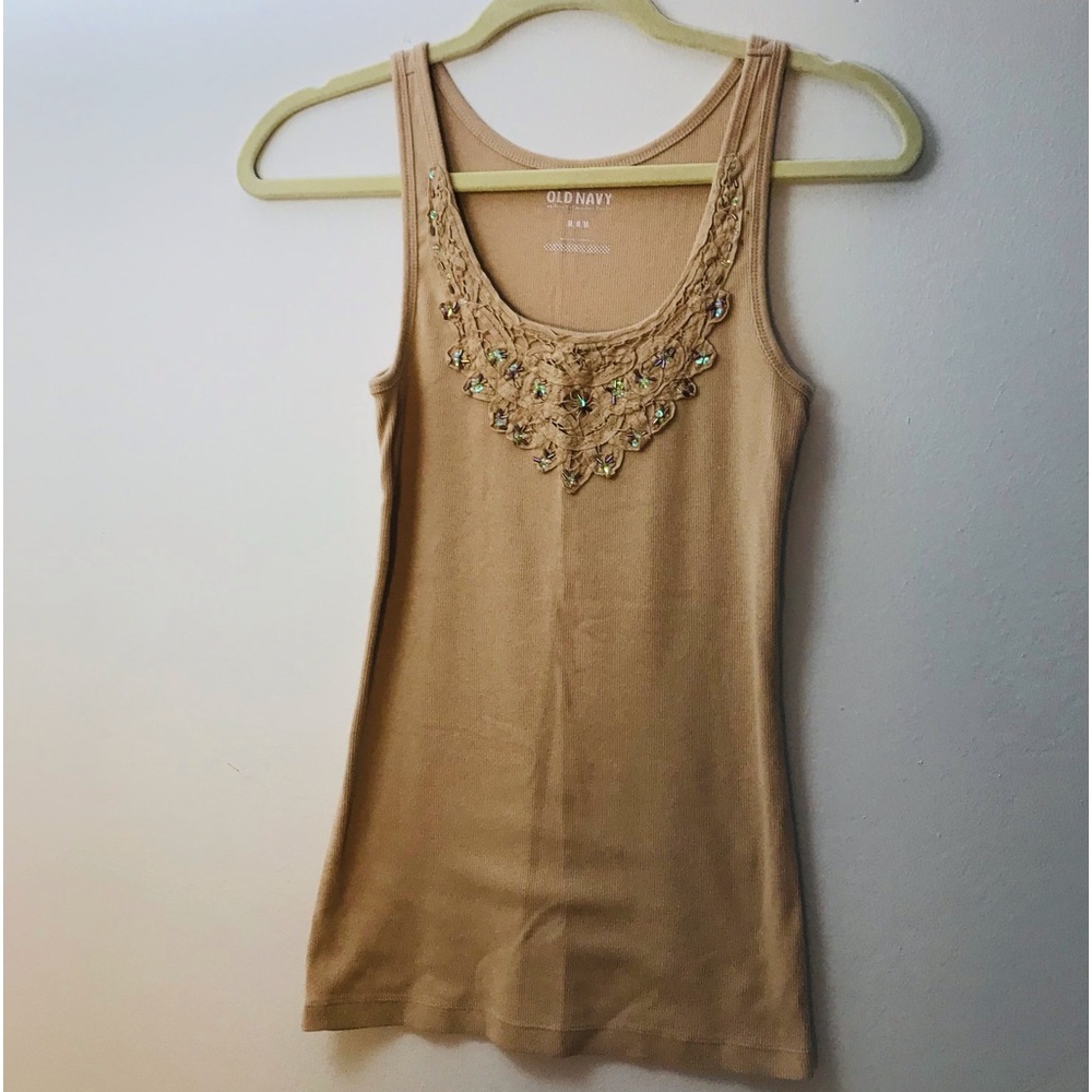OLD NAVY TANK SEQUINS/BEADS BEIGE SIZE M